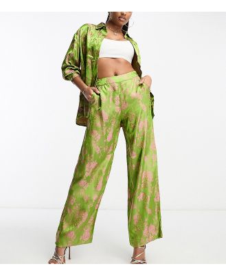 Y.A.S Petite floral jacquard pants in green and pink (part of a set)