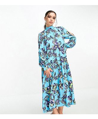 Y.A.S Petite high neck maxi dress with bow back detail in blue floral print