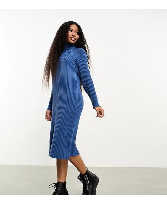 Y.A.S Petite ribbed roll neck jumper midi dress in blue