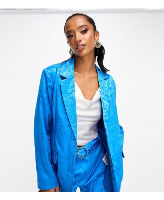 Y.A.S Petite tailored devore satin blazer (part of a set)-Blue