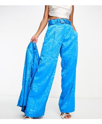 Y.A.S Petite tailored devore satin pants in blue (part of a set)