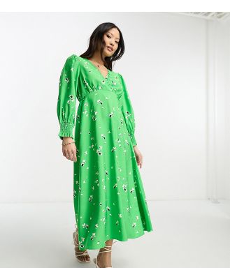 Y.A.S Petite tie back maxi dress in green floral