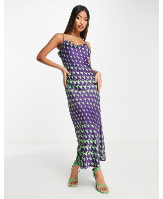 Y.A.S printed midi dress in purple and green-Multi