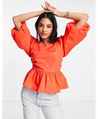 Y.A.S puff sleeve square neck blouse in red