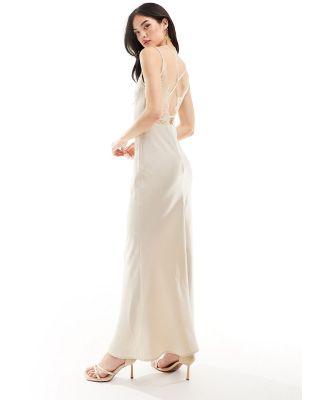 Y.A.S satin cami maxi dress with lace detail in champagne-Neutral