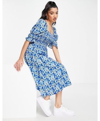 Y.A.S Syrine shirred midi dress in blue floral