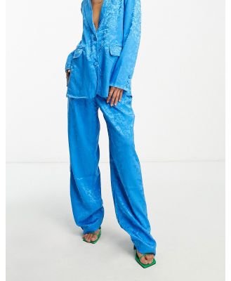 Y.A.S tailored devore satin pants in blue (part of a set)