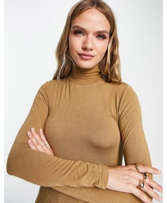 Y.A.S Woola high neck fine knit jumper in brown