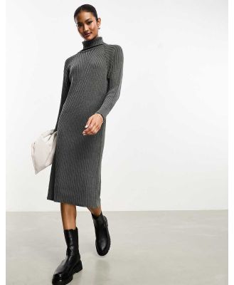 YAS ribbed roll neck jumper midi dress in grey