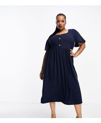 Yours angel sleeve midi dress in navy-Blue
