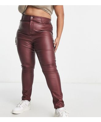 Yours coated skinny jeans in burgundy-Red