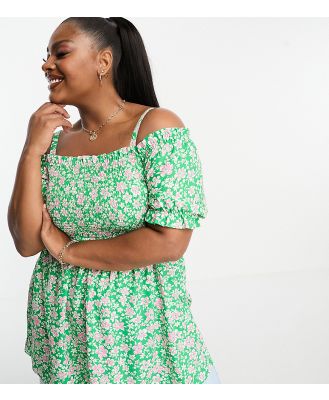 Yours cold shoulder frill detail top in green floral