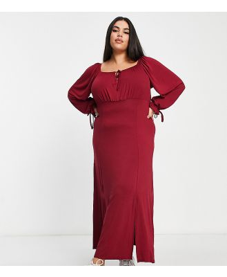 Yours Exclusive milkmaid midi dress in dark red