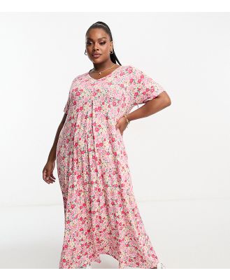 Yours pleat front maxi dress in pink floral