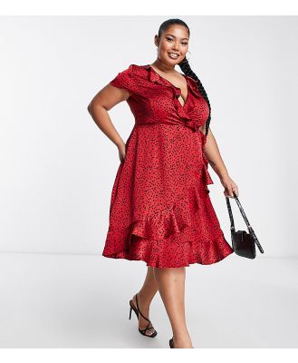 Yours satin wrap dress in red animal print