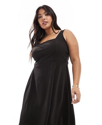 Yours square neck pinny dress in black-Grey