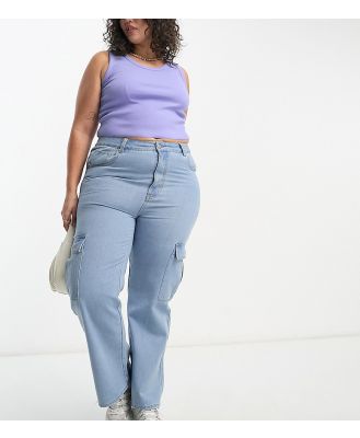 Yours wide leg cargo jeans in mid blue