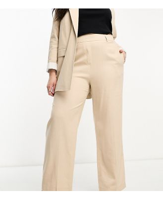 Yours wide leg linen mix pants in stone-Neutral