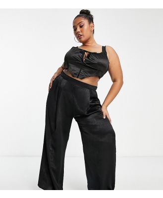 Yours wide leg satin pants in black