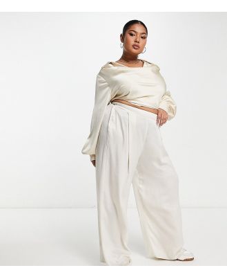 Yours wide leg satin pants in stone-Neutral