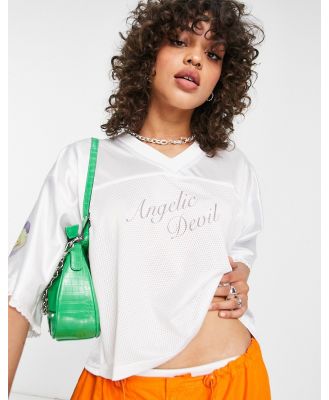 Zemeta cropped football jersey top with angelic text-White