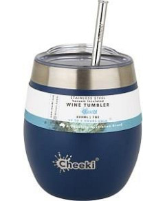Cheeki Insulated Wine Tumbler Sapphire with S/Steel Straw 220ml