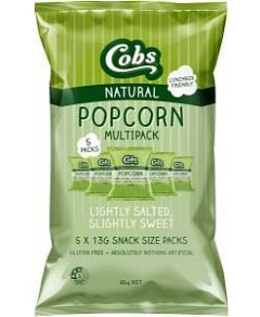 Cobs Natural Popcorn Multipack Lightly Salted, Slightly Sweet G/F (5Pk) 10x65g