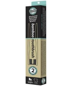 ESSENZZA FUSS FREE NATURALS Bamboo Toothbrush with Activated Charcoal Bristles Medium x 2 Pack