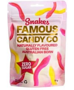 Famous Candy Co Sugar Free All Natural Snakes G/F 8x70g