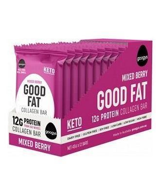 Googys Good Fat Keto Mixed Berry Collagen Bars G/F 12x45g