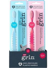 Grin 100% Recycled Toothbrush Kids Extra Soft Pink, Blue x8