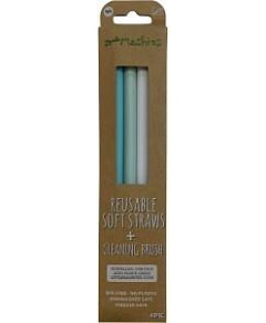 Little Mashies Reusable Soft Silicone Straws Pastel + Cleaning Brush 4pk