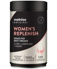 MELROSE ORIGINS Women's Replenish (Grass Fed Beef Organs 1000mg: Liver + Cartilage + Heart) 120c