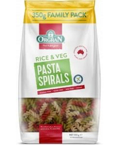 Orgran Pasta Rice & Veg Spirals G/F 350g