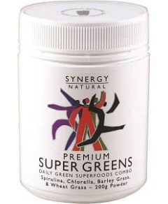 SYNERGY NATURAL Premium Super Greens (Spirulina, Chlorella, Barley Grass & Wheat Grass) Powder 200g