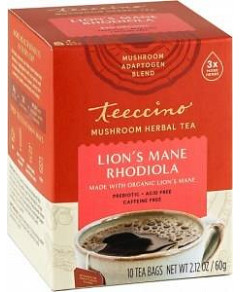 Teeccino Lion's Mane Rhodiola Mushroom Adaptogen 10Teabags Box 60g