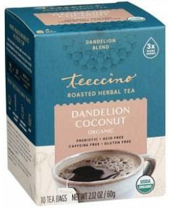 Teeccino Roasted Herbal Tea Organic Dandelion Coconut No Caf G/F 10Teabags 60g