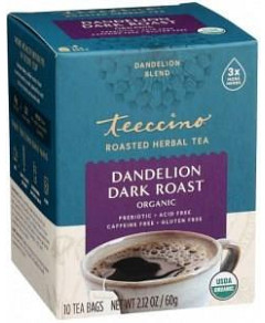 Teeccino Roasted Herbal Tea Organic Dandelion Dark Roast No Caf G/F 10Teabags 60g