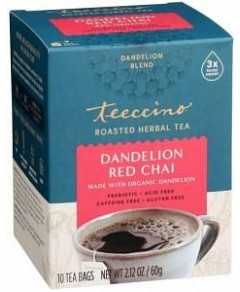 Teeccino Roasted Herbal Tea Organic Dandelion Red Chai No Caf G/F 10Teabags 60g