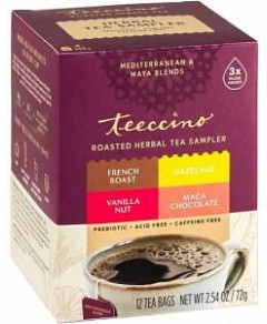 Teeccino Roasted Herbal Tea Sampler (MChocolate, French Roast, Hazelnut, Vanilla Nut) 12Teabags 72g