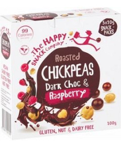 The Happy Snack Company Chickpeas Dark Choc & Raspberry (5x20g) Snack Packs G/F 100g