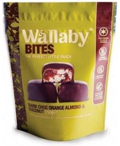 Wallaby Bites Dark Choc Orange Almond & Coconut G/F 150g
