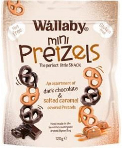 Wallaby Mini Pretzels Assortment of Dark Chocolate&Salted Caramel G/F 120g