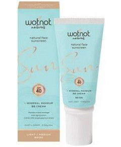 WOTNOT NATURALS Natural Face Sunscreen SPF 40 + Mineral MakeUp BB Cream Light/Medium Beige 60g