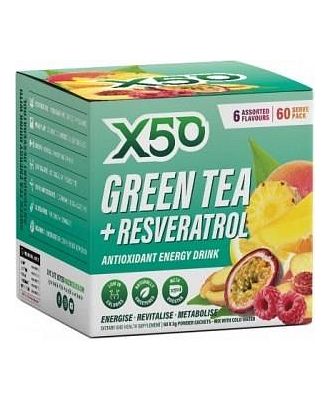 X50 Green Tea + Resveratol Assorted 6 Flavour 60 Sachets