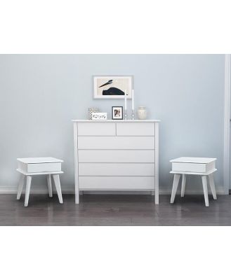 Ari 3PCE Hardwood White Chest of Drawers Suite