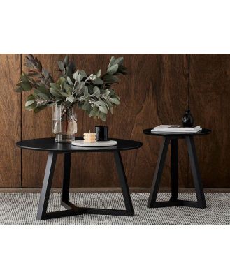 Cannes 2PCE Round Hardwood Coffee and Side Table Set