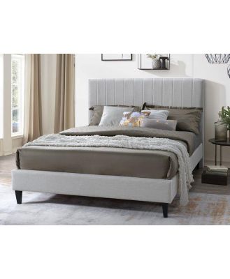 Beige Upholstered Queen Headboard and Bed Base Bundle