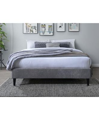 Grey Upholstered Double Bed Base