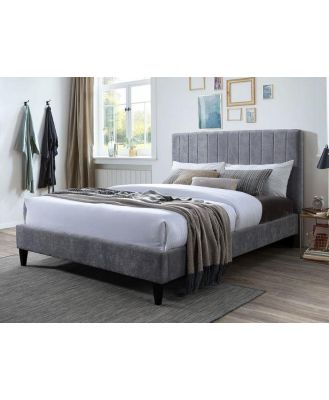 Grey Upholstered Double Headboard and Bed Base Bundle